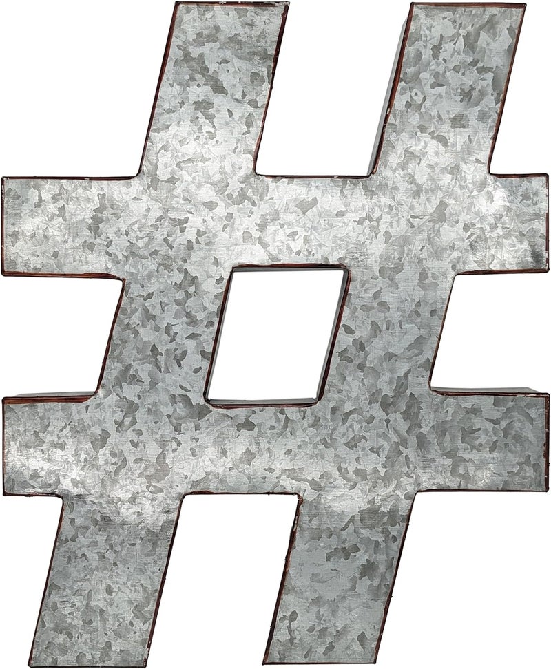 Science Purchase 20" Metal # (Hashtag) Wall Decor, Silver with Rusted Edges, Galvanized Wall Mountable Decoration for Country, Mid-Century, or Farmhouse Themed Room or Event - Image 3